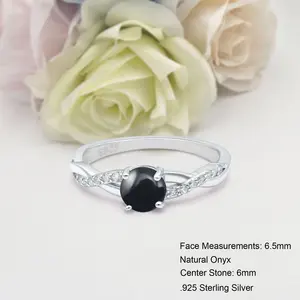 Twisted Split Shank 0.84 Carat Natural Black Onyx Ring Bridal Band Wedding Round Shape Ring 925 Sterling Silver 6.5mm