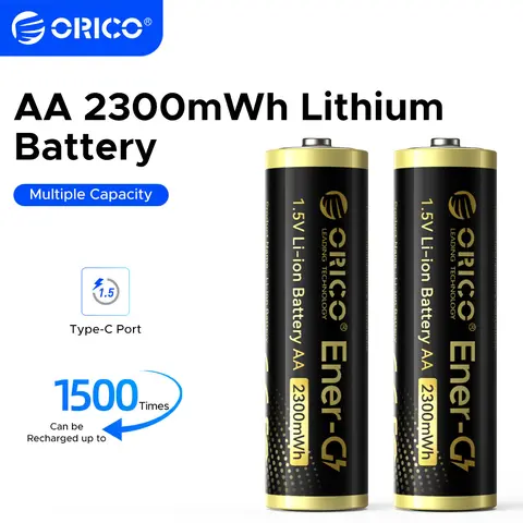 ORICO High Capacity Rechargeable Battery Packs (8-Pack), 1.5V 2100mWh Long-Lasting Replacement Batteries, 1-Hour Fast Charging, Type-C Port, Double-Layer Shell, 1500 Cycle Life, for Remote Controls, Electronic Toys-EG