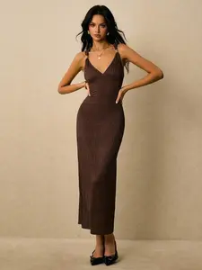 Women's Knit Dress with Metal Button Decor, Backless Sleeveless Spaghetti Strap Maxi Dress, Elegant Summer, Y2K Country Concert Style, Kim Dress, Womenswear