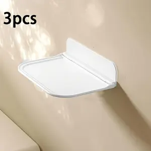 No-Drill Foldable Wall Shelves Set, 3 Pack Adhesive Floating Shelves for Small Spaces, Bathroom and Kitchen