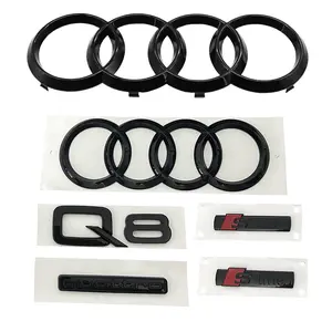 Audi Q8 2018 Ring Emblem Set, Abs Material Hood Grille Trunk Waterproof Car Logo, Quattro Decoration Sticker