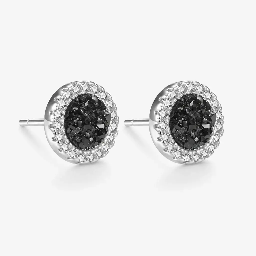 Men's Black Druzy Stud Earrings Titanium Steel Non Tarnish Fake Gauge Bling Crystal Halo Round Earrings Punk Gothic Hip Hop Ear Studs Streetwear Jewelry Accessories Gift for Men Boyfriend Silver Color