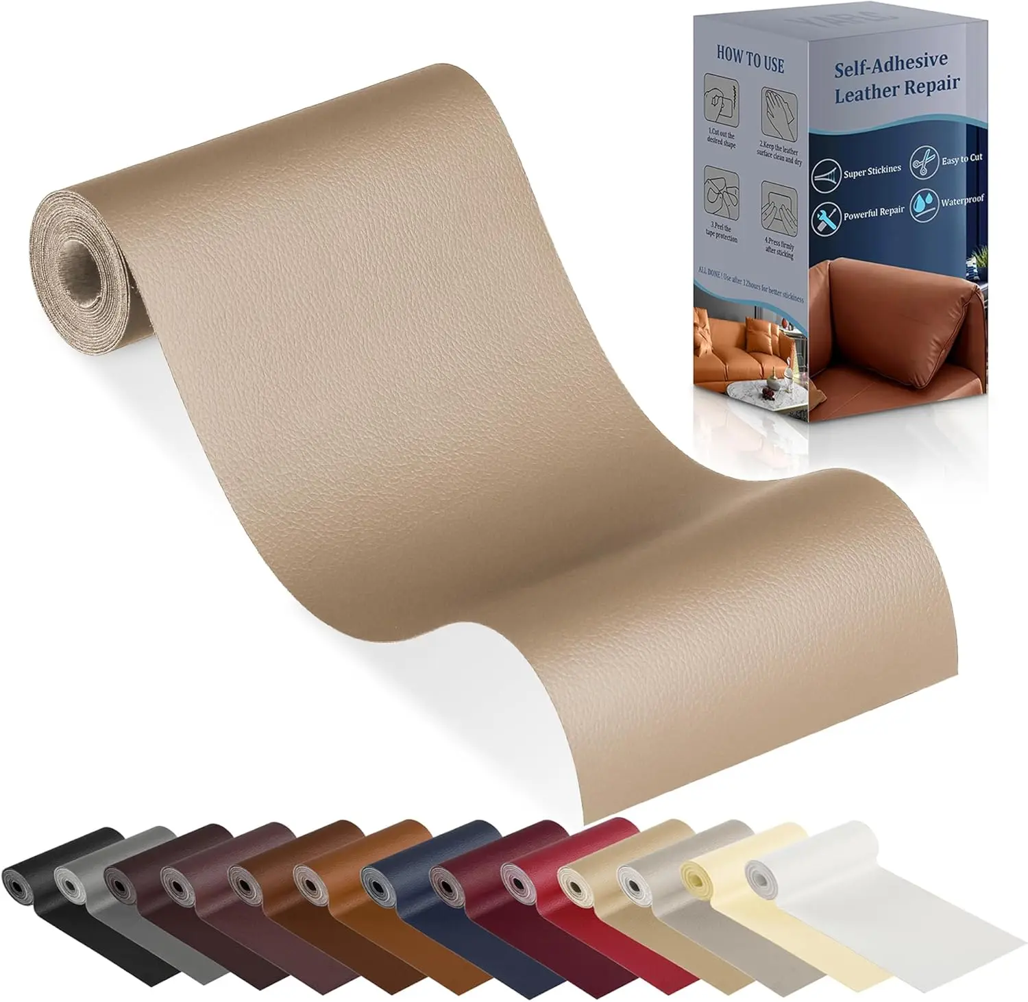 Leather Repair Patch for Furniture, " x " Self Adhesive Leather Repair Kit Vinyl Repair Tape for Car Seat Sofa Jackets Couches Chair Medium Beige