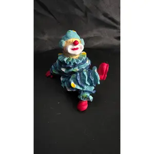 Vintage Resin Clown Figurine – Hand-Painted Blue Ruffled Suit with Red Shoes