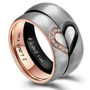 Heart  Shaped Couple Rings Stainless Steel, Couples Love Love Promise Rings for Men Women Jewelry Gift Fit Daily Wear