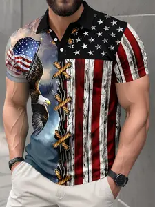 High-End Luxury American Eagle Flag Graphic Polo Shirt, Fitted Patriotic Style, Men's Fashion, Elegant and Stylish, #americanpolo #patrioticstyle