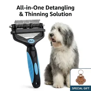 Pet Grooming Brush - Double-Sided Non-Scratching De-Matting Undercoat Rake Comb, Shedding Tool for Dogs and Cats to Reduce Flying Fur, Non-Scratching Shedding Tools