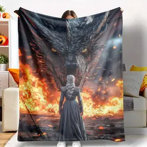 Fantasy Dragon and Queen Flannel Blanket Fire and Battle Print Design Ultra Soft Warm Cozy Throw Perfect for Bedroom Living Room Reading Nook Sofa Decor Gaming Room Movie Nights Gifts for Fantasy Lovers