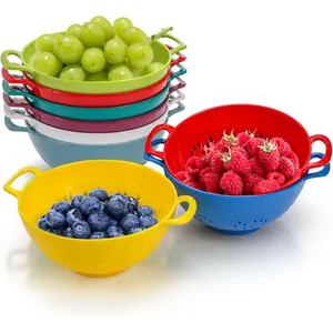 8 Pack Mini Colander for Kitchen, 6 Inch Plastic Berry Bowl with Double Handles, Small Compact Food Strainers, Perforated Round Fruits Basket for Vegetables Pasta, BPA-Free, Food-Safe(8 Colors)