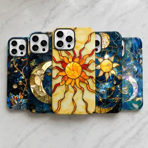 Stained Glass Sun Moon MagSafe-Ready Magnetic Phone Case, Aesthetic Celestial Protective Cover for iPhone 17ProMax 16 15Plus 14 13 12 11 Pro, Boho Unique Gift for Her