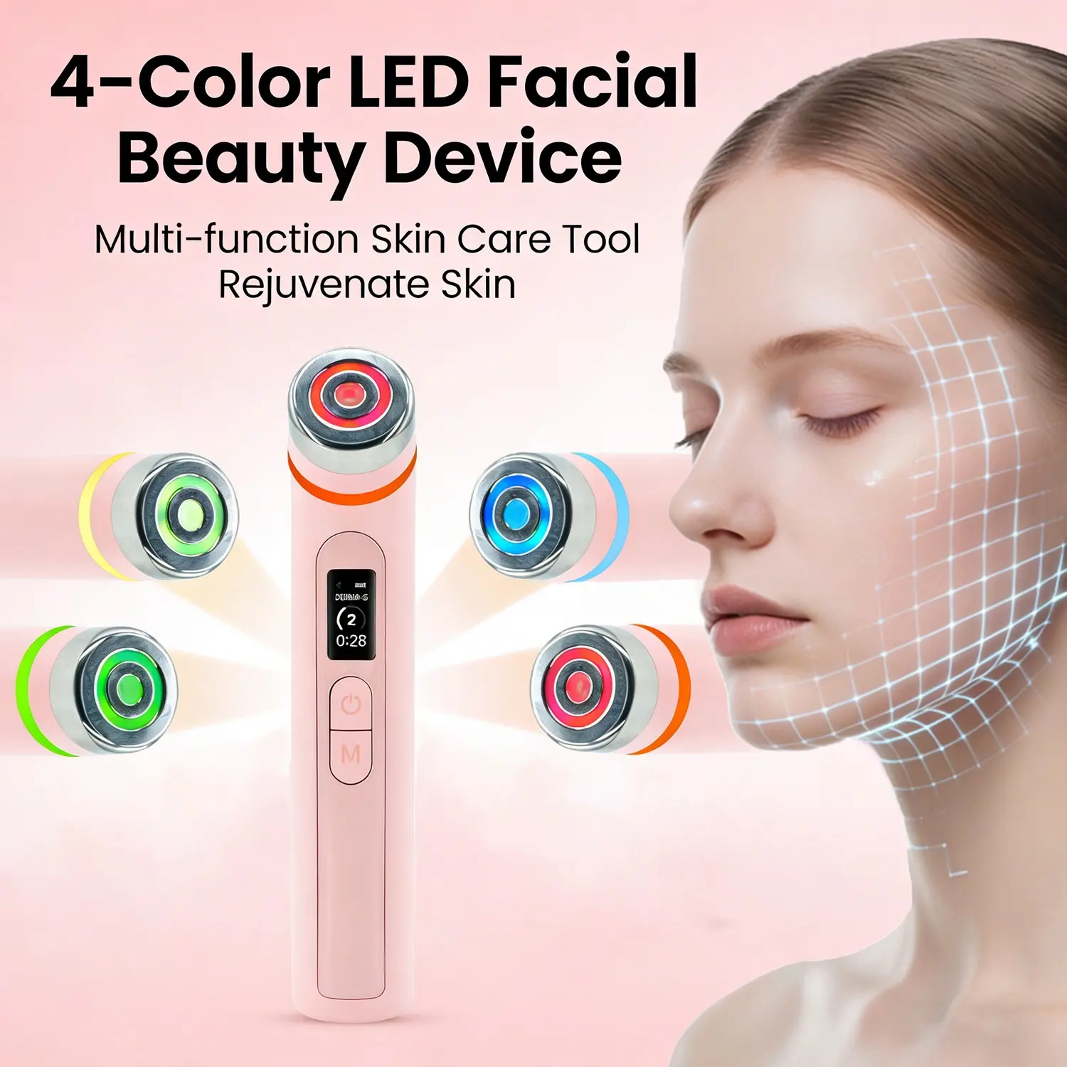Multifunctional Four-Color Beauty Instrument, Facial Care Tools, Portable Beauty Tool, Facial Machine, Beauty Devices, Enhances Absorption, Brightens Skin, Improves Elasticity, Ideal Gift for Girlfriend and Mother