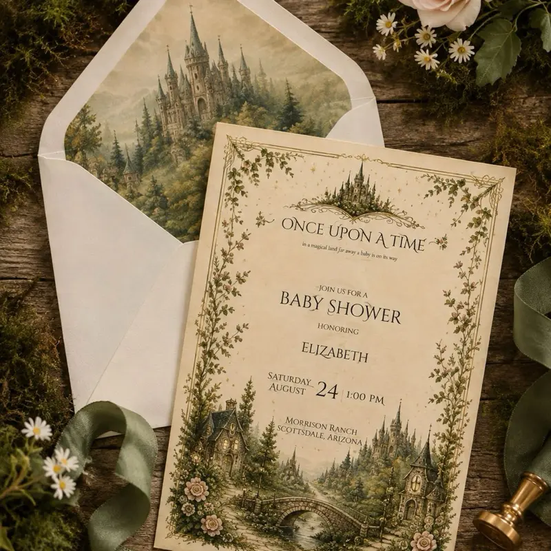 Enchanted Fairytale Baby Shower Invitations – Personalized 5x7 Storybook Invitation