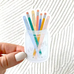 Pens and Pencils Mason Jar Waterproof Vinyl Sticker, 3x1.5"