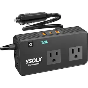 YSOLX 300W 12V to 110V Car Power Inverter, with Dual USB-A 24W and USB-C 65W, Dual AC Car Plug Adapter Outlet and Equipped with a Display Screen.Suitable for car Trips, Camping,Charging laptops