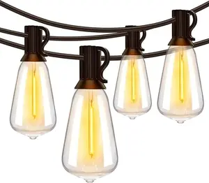 Outdoor String Lights 50FT, Shatterproof Connectable Patio Lights with 25+2 Spare ST38 Vintage Bulbs, 2200K Warm White Waterproof Outside Hanging Lights for Camping Yard Gazebo Porch Balcony