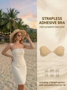 Women's Strapless Invisible Bra, Heart Design Bikini Set, Adjustable Anti-Scratch Breast Pads, Comfortable All-Season Underwear