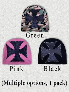 Fashion Streetwear Beanie Hat, Geometric Pattern, Slim-Fit Knit Cap, Casual All-Season Accessory, Trendy Fall New Design
