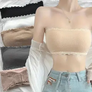 Women's Strapless Seamless Bandeau Bra  Breathable Polyester, Opaque Tube Top with Back Lace Detail, Wireless Support,Adhesive Bra Accessories  Perfect  Special Occasions  Ideal Gift for Women Womenswear Comfort Basic Chic Elegant White high quality woman