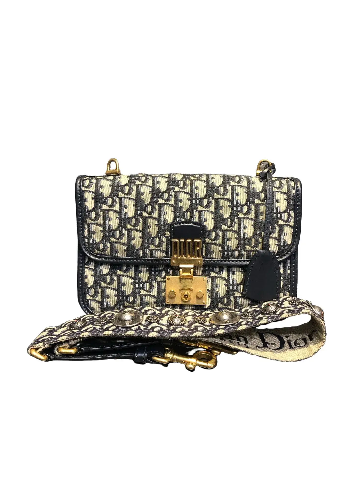 Pre-owned Dior Dioraddict Blue Canvas Monogram Quilted Crossbody Bag with Detachable Strap