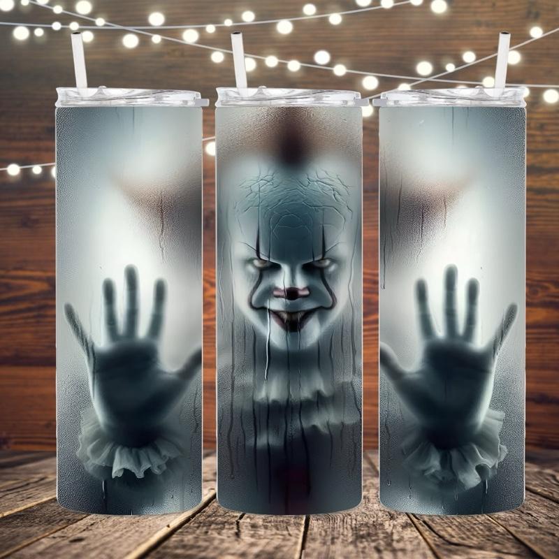 Glow Clown 20 oz Tumbler Horror Stainless Steel Cup Lid Straw Bottle, Drinkware Insulated Reusable tumblr tumblers perfect gift Coffee It Pennywise