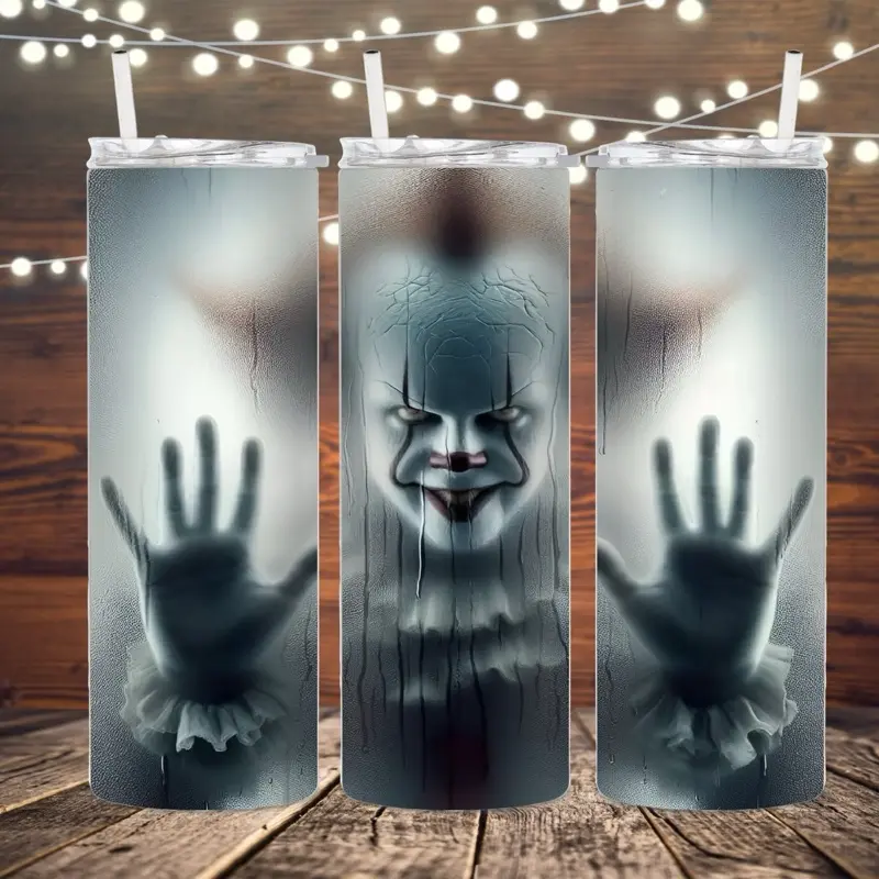 Glow Clown 20 oz Tumbler Horror Stainless Steel Cup Lid Straw Bottle, Drinkware Insulated Reusable tumblr tumblers perfect gift Coffee It Pennywise