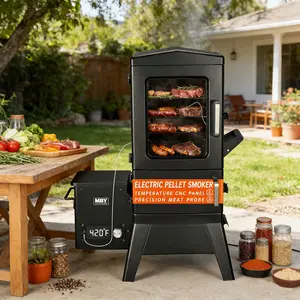 MBY Vertical Pellet Smoker with Cover & Meat Probe 4-Rack Electric BBQ Grill 616 sq in Cooking Space Digital LED Temperature Control for Ribs Brisket Chicken & Sausage Set Steel