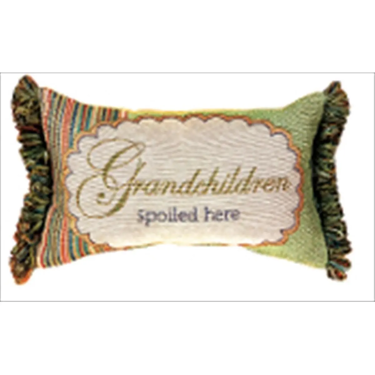 Manual Woodworkers and Weavers Jacquard Woven Grandchildren Spoiled Here Tapestry Pillow - Fringe Edge, Cotton Poly Recycled Fiber-Filled, 12.5x8.5", for Home Décor Indoor Use