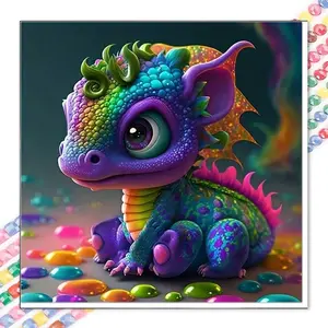 A Handmade DIY Frameless Diamond Painting Kit Cute Q Version Dreamy Rainbow Little Dragon Pattern Home Decoration For Living Room Bedroom Entrance Wall Art