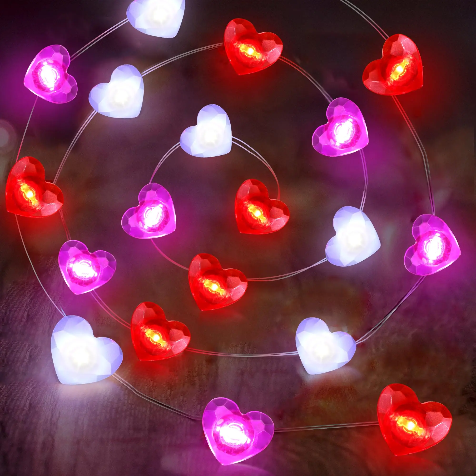 Valentine's Night Heart Shaped LED String Lights with USB, Dimmable romantic glow in pink, red, Easy to hang, battery-free, perfect for proposals, anniversaries & cozy nights in, Home Decor Ornaments