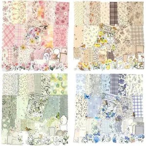 Scrapbook Supplies Kit – 400Pcs Vintage Floral Scrapbook Paper & Junk Journal Stickers, 4 Pack Journaling Supplies for Bullet Journaling, Retro Crafts, Planner, Mixed Media, Collage Card Album
