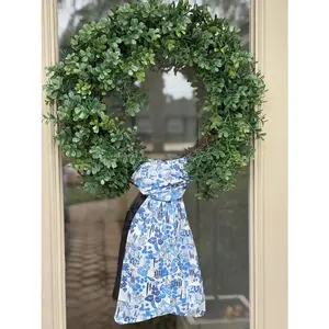 Wreath Sash | Blue & White Chinoiserie Fabric | Monogram Available