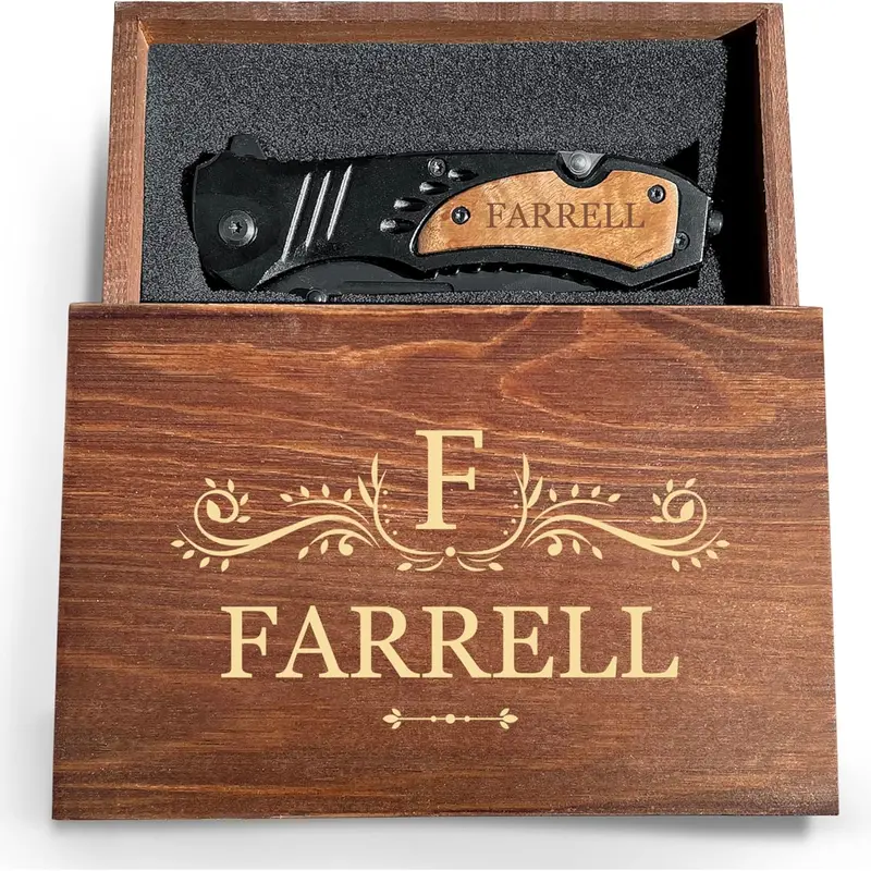 Personalised Engraved Wooden Keepsake Box, Folding Camping Fishing Survival Knife, Personalized Keepsake Wood Box, Custom Wedding Gift, Custom Photo Box, Gifts for Her