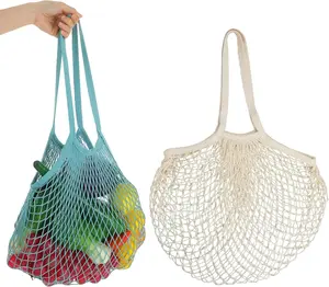 2 Pack Reusable Mesh Grocery Bags Washable Cotton String Shopping Bag Long Handle Mesh Produce Bag for Fruit Vegetables Potatoes Farmers Market Lightweight & Durable Design