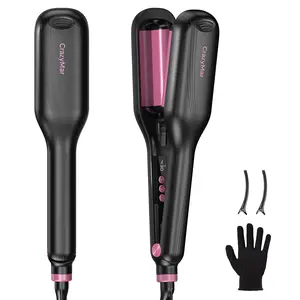 CrazyMar - Deep Waves Crimper, 80 Million Negative lons for Smooth Hollywood & Mermaid Waves, Curler Roller Styling Tool, Dual Voltage, Anti-Scald, Ionic Ceramic French Curling Iron, Travel Tools, Adjustable Volumizing Curler