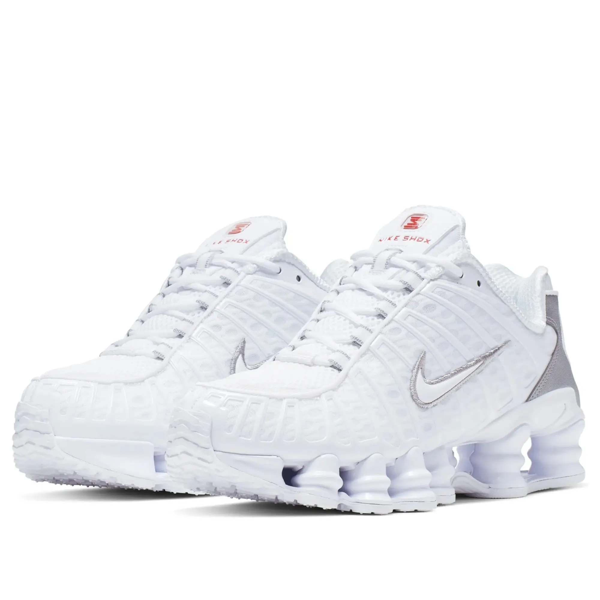 Nike Shox TL Women's Sneakers AR3566-100 Silver / White, Women's Lifestyle Shoes, Shox Cushioning, Retro-Inspired Low Top Sneakers, Lace-Up Closure, Comfortable Everyday Footwear, Durable Rubber Outsole, Casual Streetwear Shoes