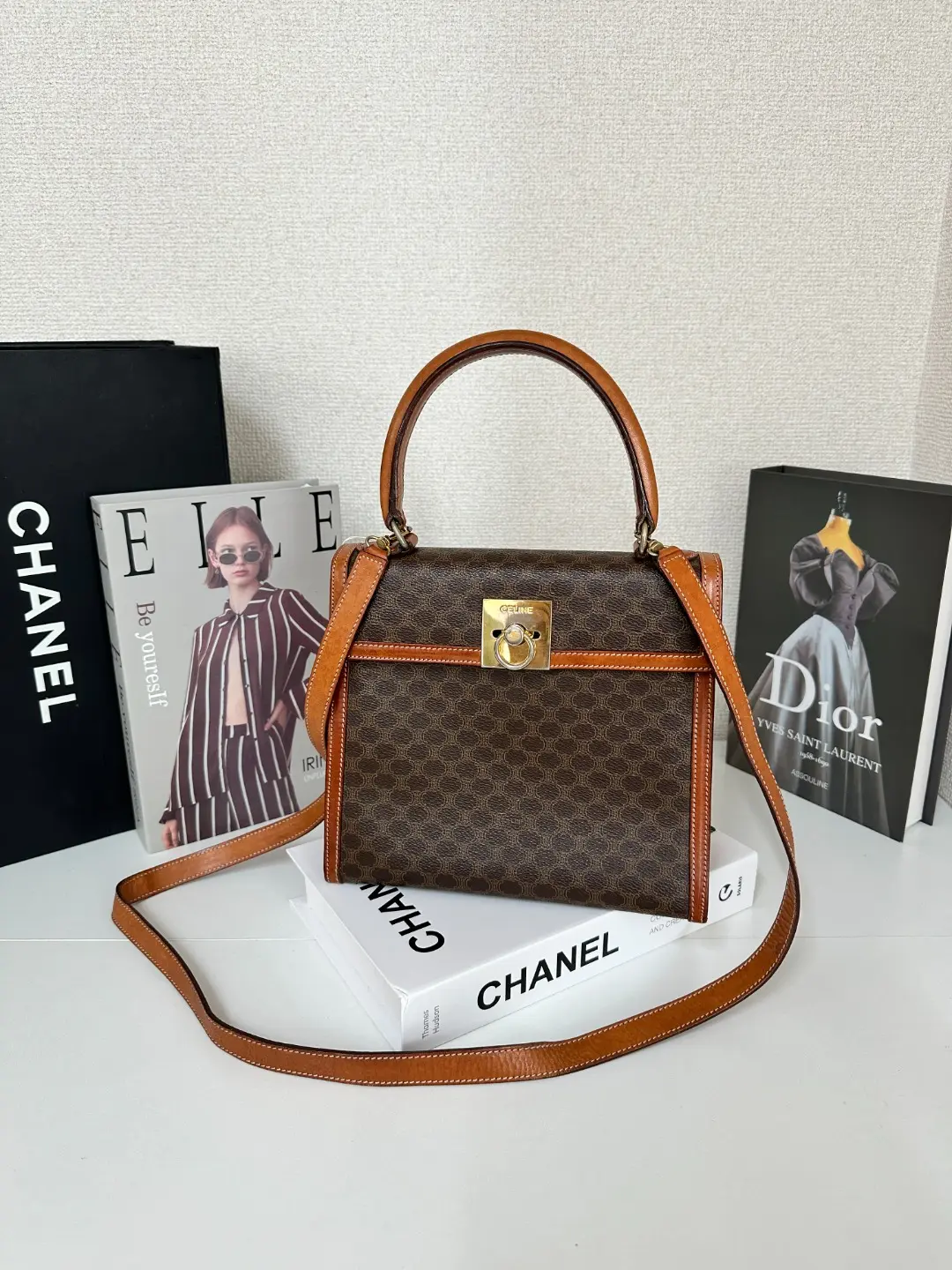 Pre-owned Celine Leather Shoulder Bags Vintage Macadam Pattern Handbag MR15092025Y159