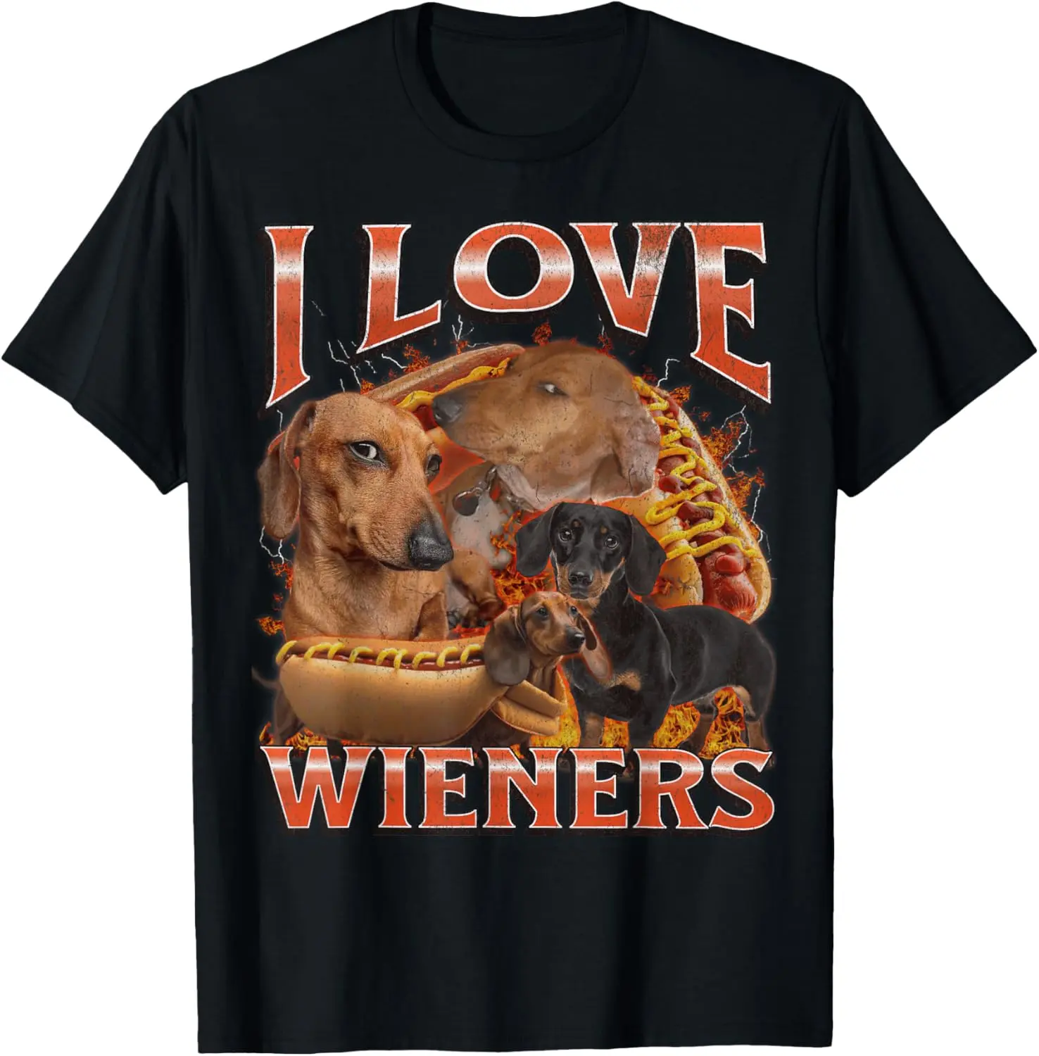 Men's 100% Cotton Round Neck Short-Sleeve Menswear T-Shirt - Unisex Funny Offensive Dachshund Bootleg "I Love Wieners" Graphic Top, Sporty Chic, Gifts for Boyfriend