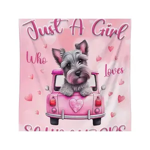 Preppy Style Schnauzer And Car Print Flannel Throw Blanket, Machine Washable, Animal Theme Quilted Throw, Tear & Stain Resistant, All-Season Multipurpose Office, Travel, And Camping Blanket, Digital Print Soft Warm Gift Blanket 100% Polyester-30*40in