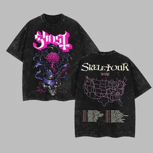 [$$$MANLIFE] Ghost Band Skeletour 2026 Tour Date Retro Unisex Acid Washed Unisex Hoodie T-Shirt, 100% Heavyweight Cotton Ghost Skeletour 2026 Tour Merch, Ghost Band Papa V Cotton T-shirt Gift For Rock Music Lovers, Gothic Punk Emo Grunge Y2K Outfits EFU