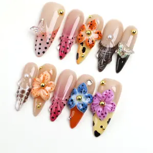 PG62 Flavor Candy Press on Nails|100% 3D Handmade Acrylic | Almond Shape | Reusable& Long lasting Salon Quality | Elegant Daily & Daily Wear