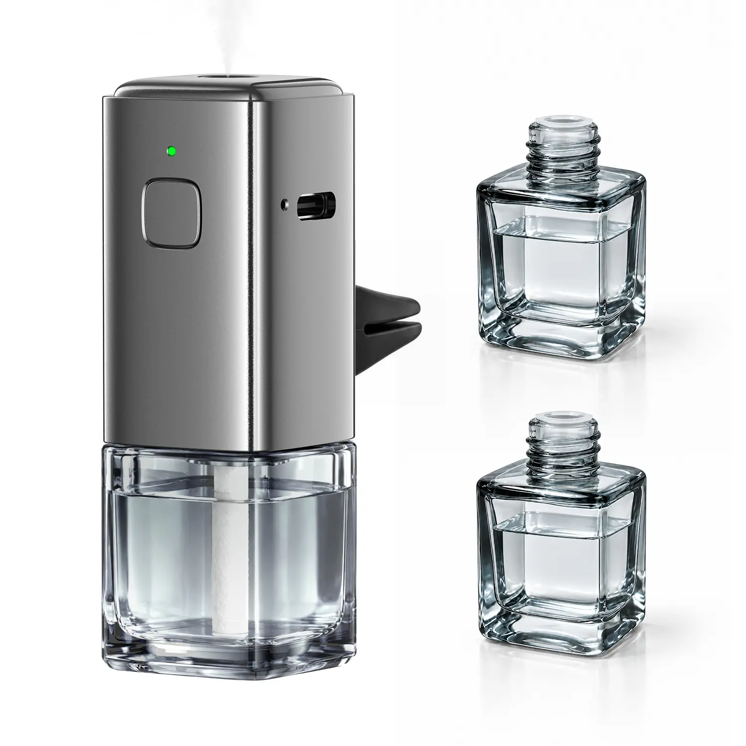 Rechargeable Car Air Freshener Diffuser - Elegant Metal Car Accessories with Adjustable Fragrance, Long-Lasting Scent, Portable Design, 2 Replacement Bottles for Auto Interior, Drivin