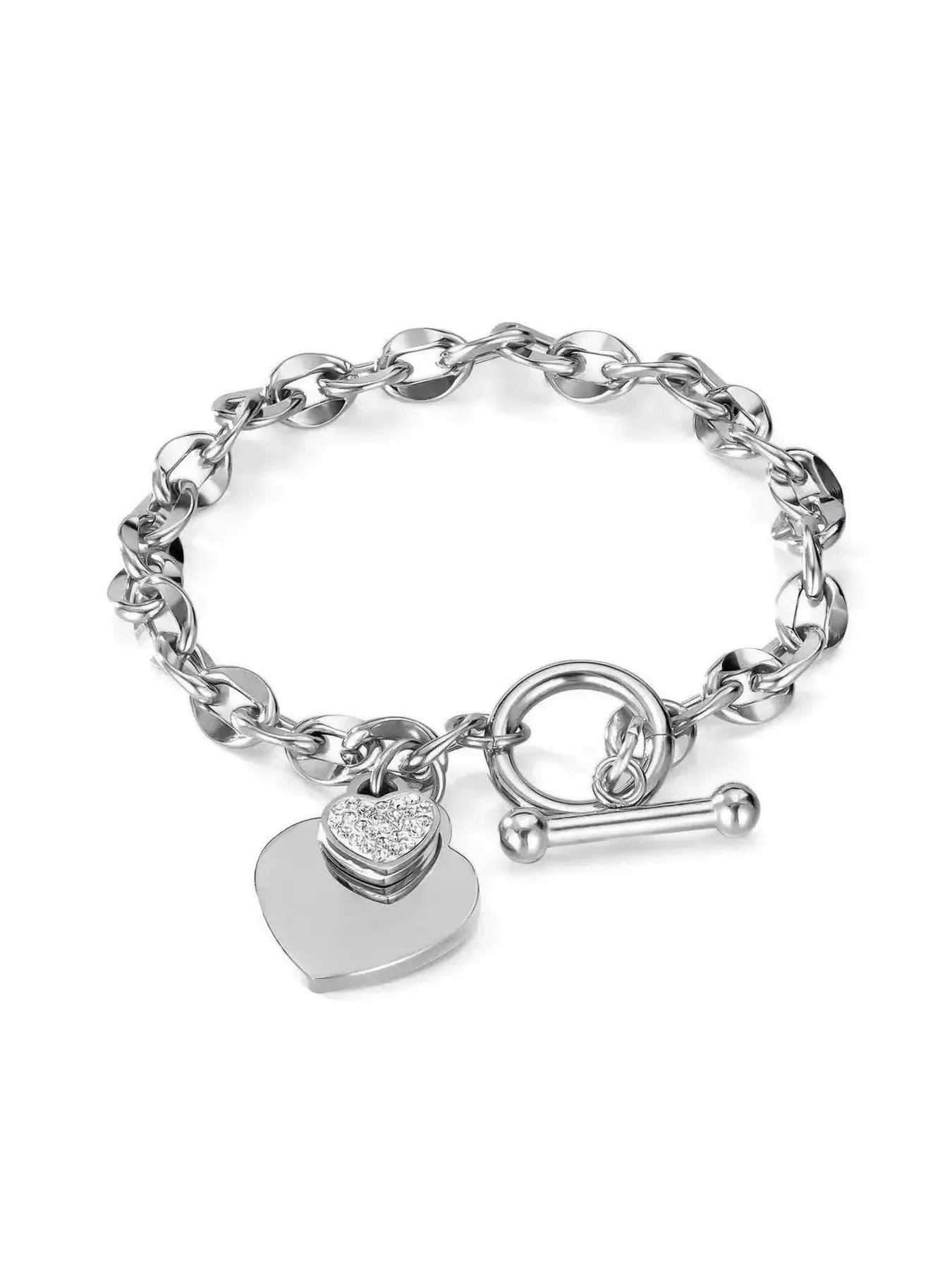 Diamond Heart Pendant Stainless Steel Bracelet, High Quality Fashionable Bracelet, Elegant Fashion Accessory Heart Bracelets for Women and Girls, Perfect Gift Jewelry for All Seasons
