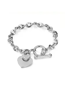 Diamond Heart Pendant Stainless Steel Bracelet, High Quality Bracelet, Elegant Fashion Accessory for Women and Girls, Perfect Gift Jewelry for All Seasons
