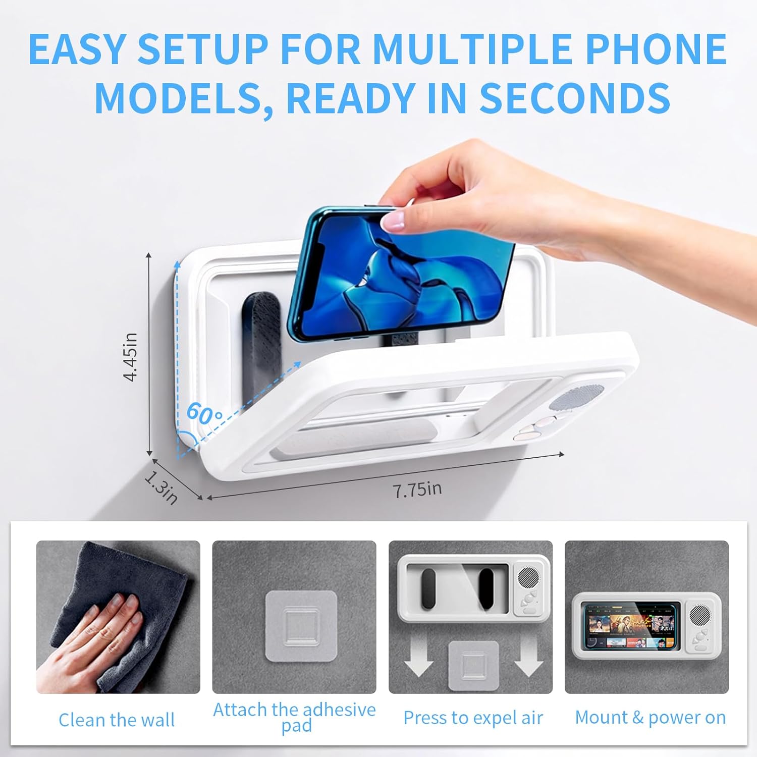 2-in-1 Waterproof Shower Phone Holder with Bluetooth Speaker, 360° Rotation Anti-Fog Touch Screen Wall Mount Case, Bathroom Phone Box for Music & Movies, Fits All Smartphones 2-in-1 Waterproof Shower Phone Holder with Bluetooth Speaker, 360° Rotation Anti-Fog Touch Screen Wall Mount Case, Bathroom Phone Box for Music & Movies, Fits All Smartphones