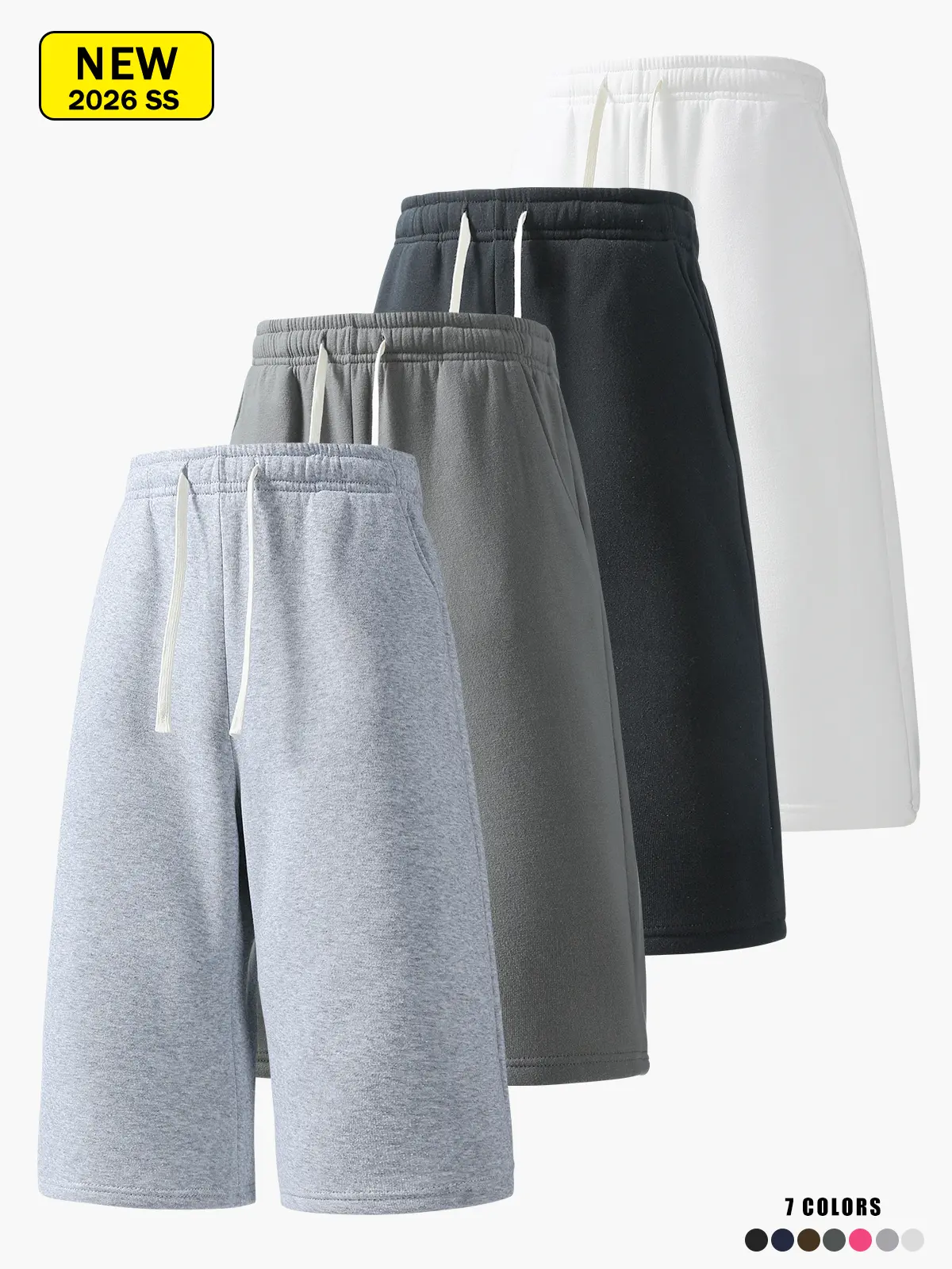 Men’s summer casual athletic shorts, three-quarter length, loose straight fit, comfortable breathable fabric