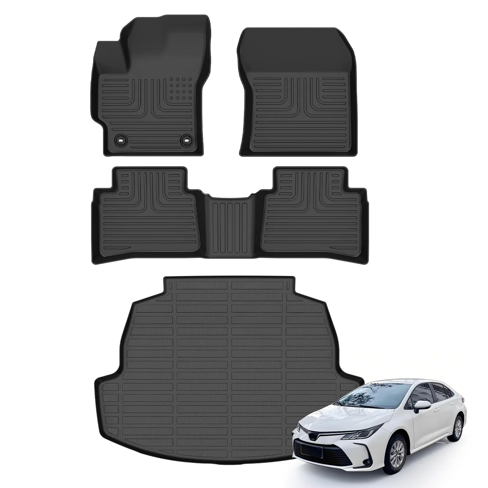 KELCSEECS Toyota Corolla 2020-2026 (only Sedan & Include Hybrid) Floor Mats & Cargo Liners, All Weather Protection TPE Duty Non-Slip Custom Automotive, Front & Rear Row & Trunk Mats, Accessories, Waterproof, Easy to Clean, Eco-friendly Material
