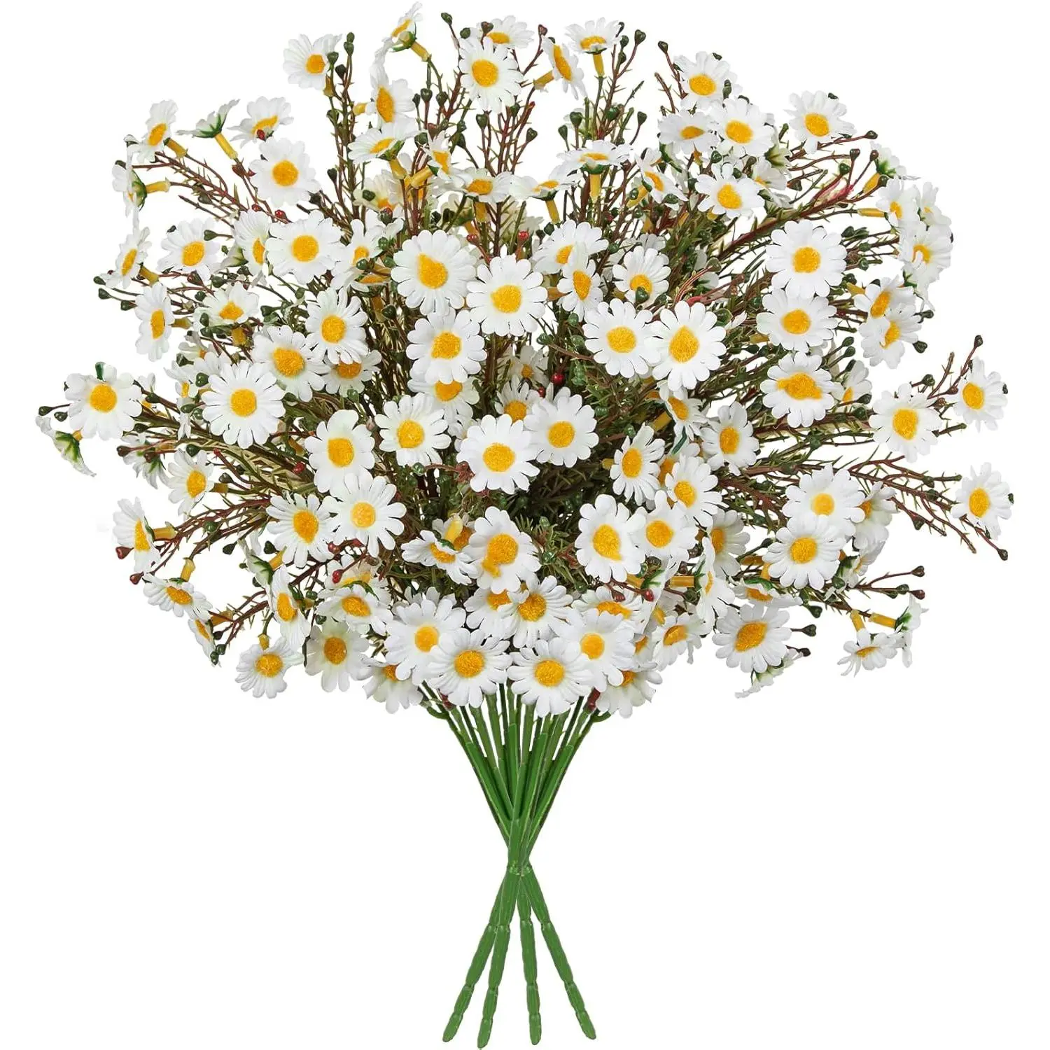 UV Resistant White Daisy Artificial Flowers Lush 4 Bouquets Silk Fake Daisies, 14" UV Protected Faux Daisy Flowers for Indoor & Outdoor Vase, Planter, Floral Arrangements, Centerpieces, Wedding Decor