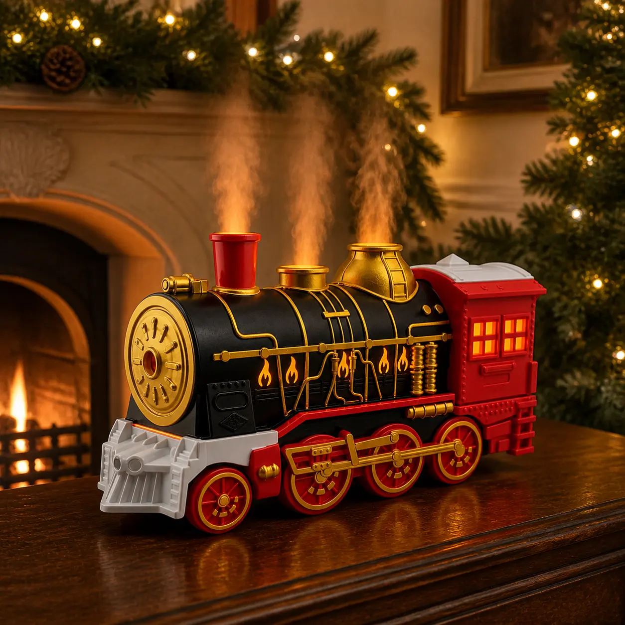 Vintage Steam Train Arom Essential Oil Diffuser RC Humidifier with 2-Color LED Light/2 Mist Modes/Standard US Power Supply, Home Decor Gift