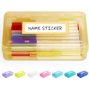 L-PCB028 Pencil Box with Personalized Sticker, Large Hard Pencil Case Organizer, Clear Plastic Crayon Box for Girls and Boys, Colored Marker Organizer, Small Plastic Containers/Bins with Lids, Art Supply