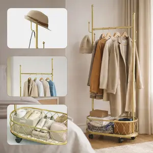 Coat rack freestanding, Multifunctional coat rack with storage basket 360° movable rotation | Bedroom and living room storage artifact | Hanging clothes/hats/bags/scarves | Home essential